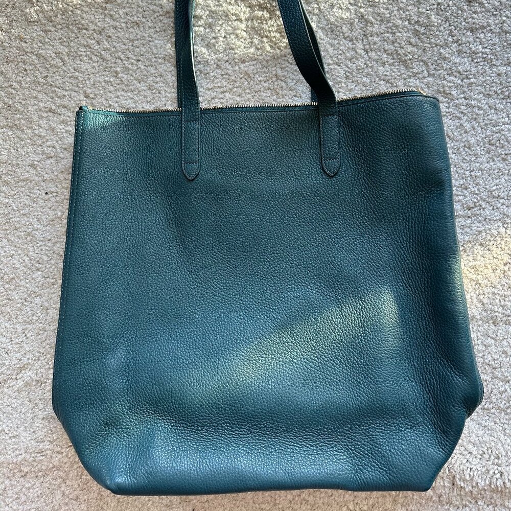 Cuyana Tall Zip Top Leather Tote Bag Deep Ocean
